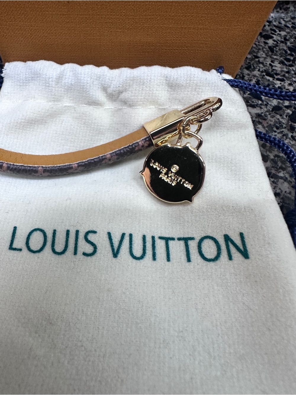 Louis Vuitton Brown Leather Bracelet with Gold LV Charm - Picture 10 of 12